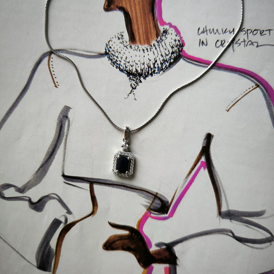 Срібна підвіска з сапфіром 5,58 карата, фіанітами