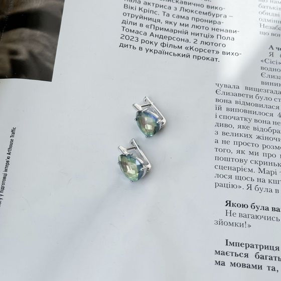 Silver earrings with a 5.8-carat mystic topaz
