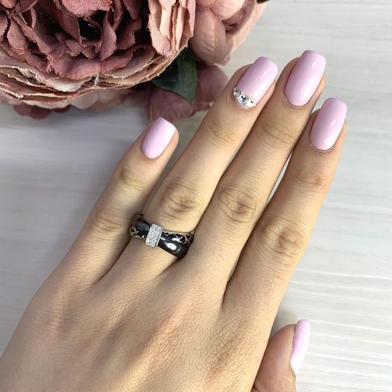 Silver ring with ceramic, enamel, and cubic zirconia