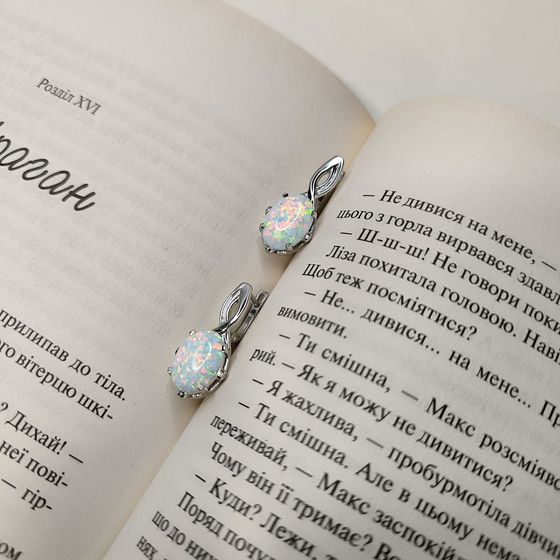 Серебряные серьги с опалом 4.429ct, фианитами