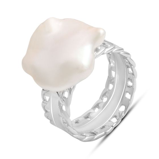Silver ring with baroque pearls