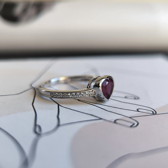 Silver ring with a 1.312ct ruby and cubic zirconia