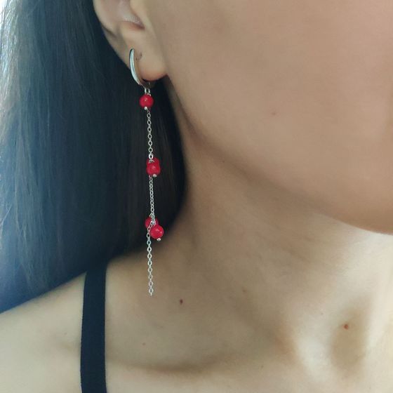 Срібні сережки з коралом