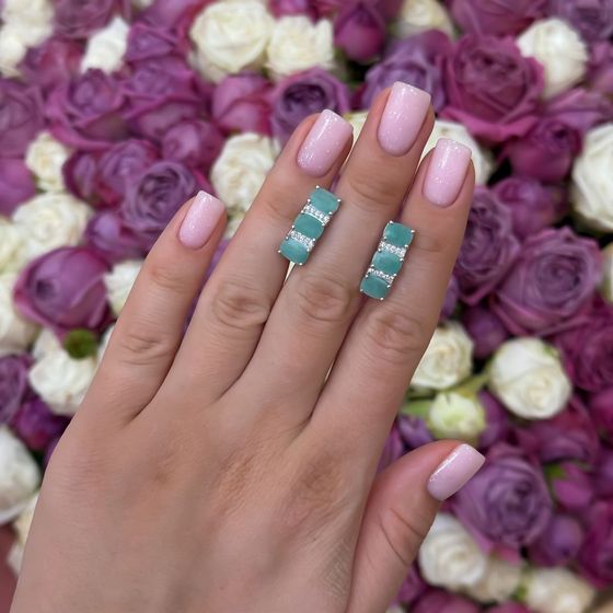 Срібні сережки зі смарагдом, фіанітами