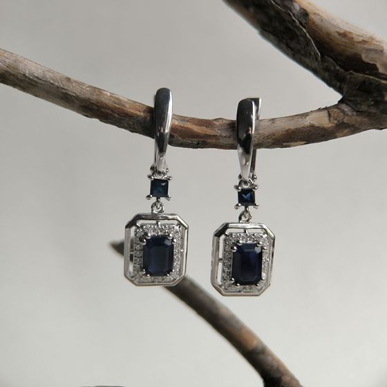 Срібні сережки з сапфіром 2.922ct