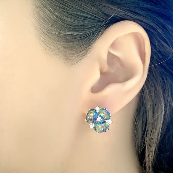Silver earrings with a 5.268-carat mystic topaz