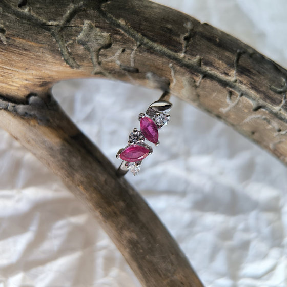 Silver ring with ruby and cubic zirconia