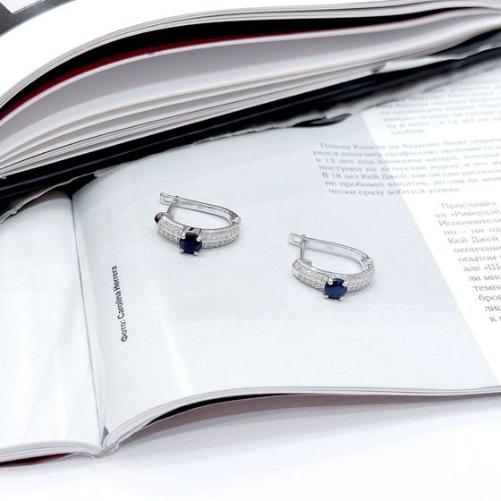 Срібні сережки з сапфіром 1.867ct, фіанітами