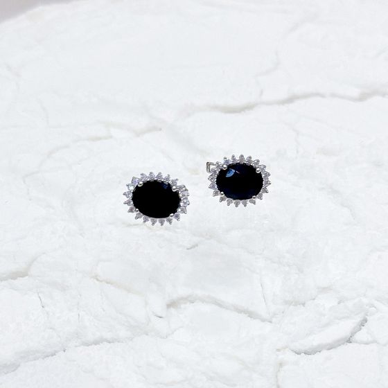 Срібні сережки з сапфіром 7,199 карата та фіанітами