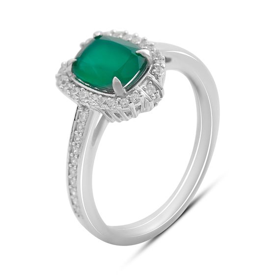 Silver ring with agate 1.676ct, cubic zirconia