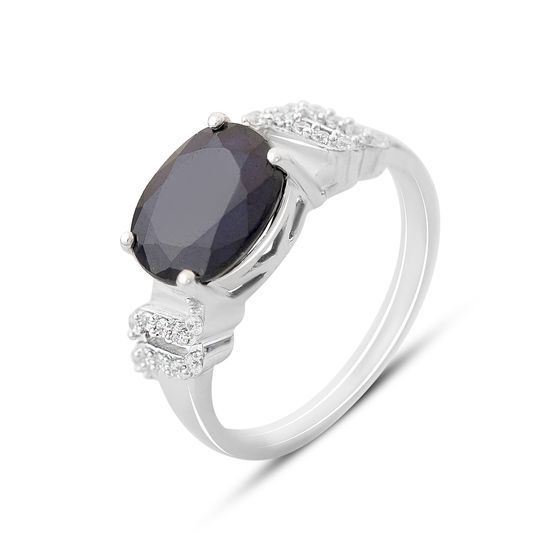 Срібна каблучка з сапфіром 3.507ct, фіанітами