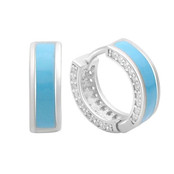 Срібні сережки з фіанітами, емаллю