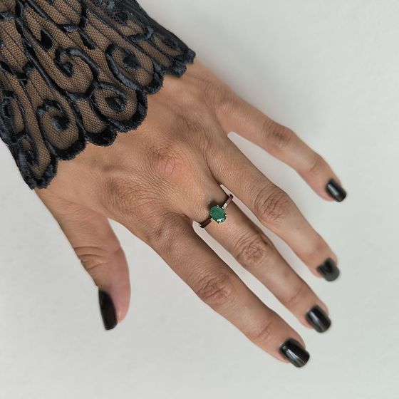 Silver ring with emerald, fianites