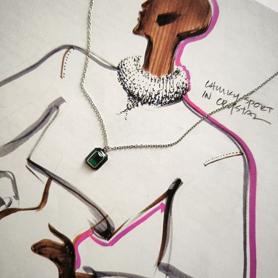 Silver necklace with phianites, semallu