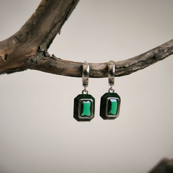 Срібні сережки з фіанітами, емаллю