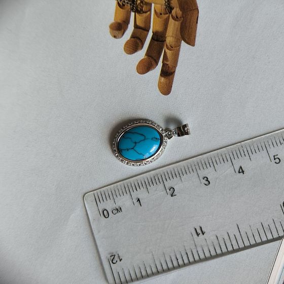 Серебряная подвеска с фианитами, бирюзой