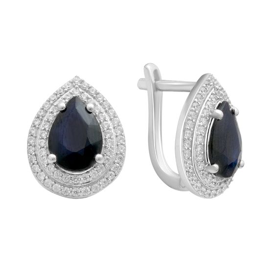 Серебряные серьги с сапфиром 5.764ct, фианитами