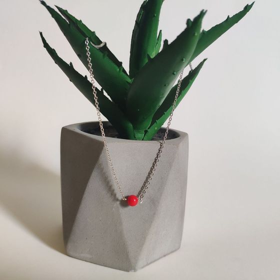 Silver necklace with coral