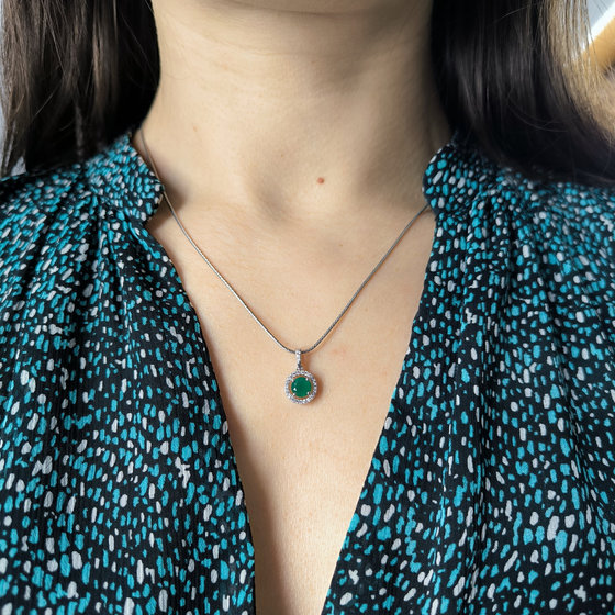 Срібна підвіска з агатом 1.017ct, фіанітами