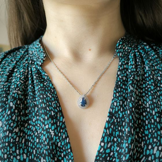 Серебряная подвеска с сапфиром 2.863ct, фианитами