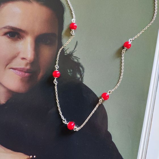 Silver necklace with coral