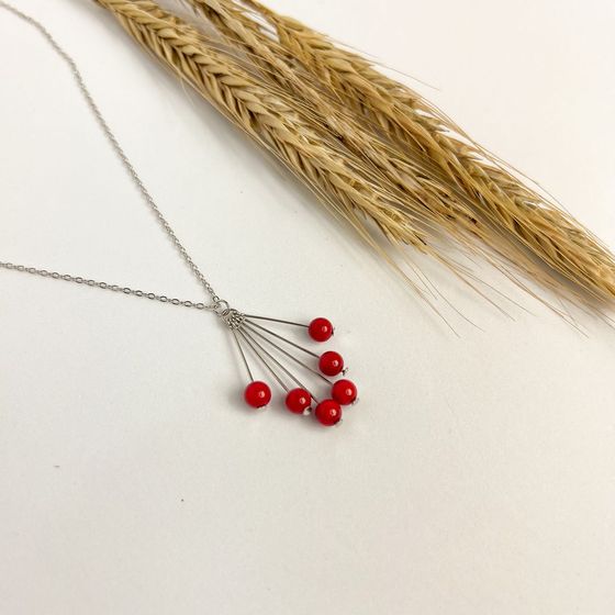Silver necklace with coral