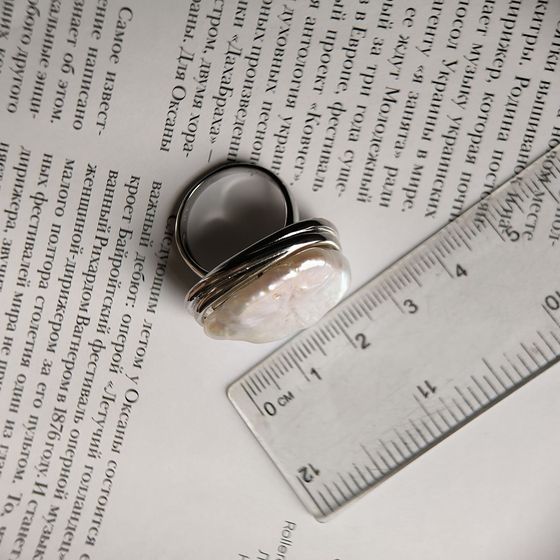 Silver ring with baroque pearls