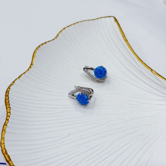 Sterling silver earrings with opal 3.44ct, phianites