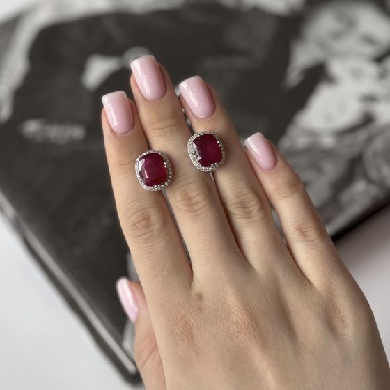 Серебряные серьги с рубином 15.848ct