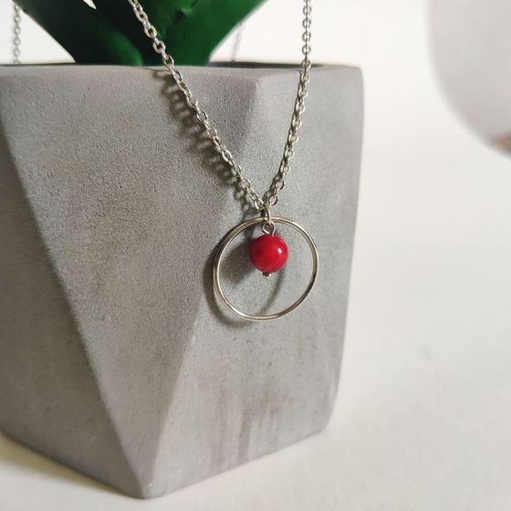 Silver necklace with coral
