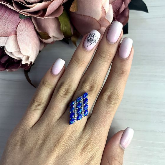 Срібна каблучка з опалом 1.66ct, фіанітами