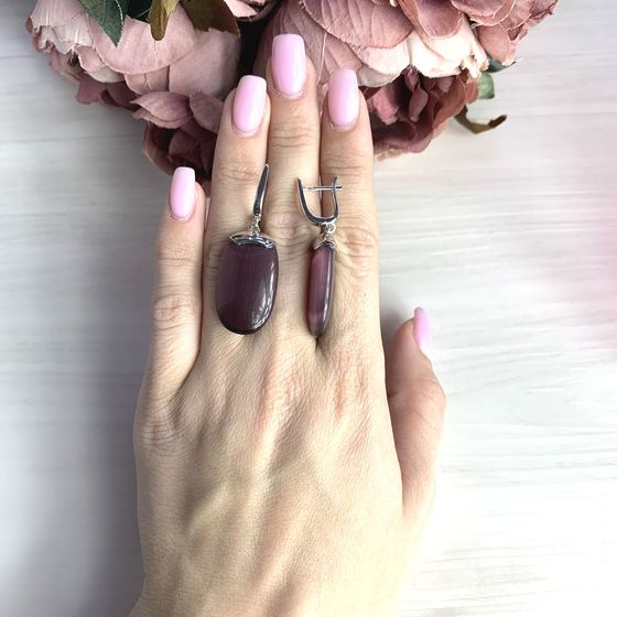 Серебряные серьги с кошачьим глазом