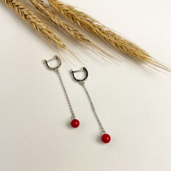 Срібні сережки з коралом