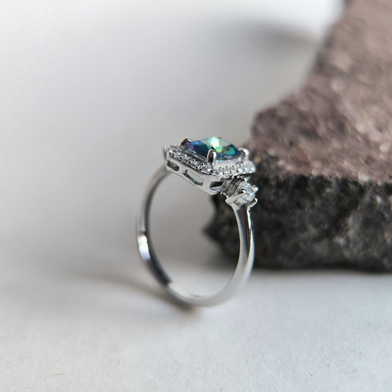Silver ring with mystic topaz