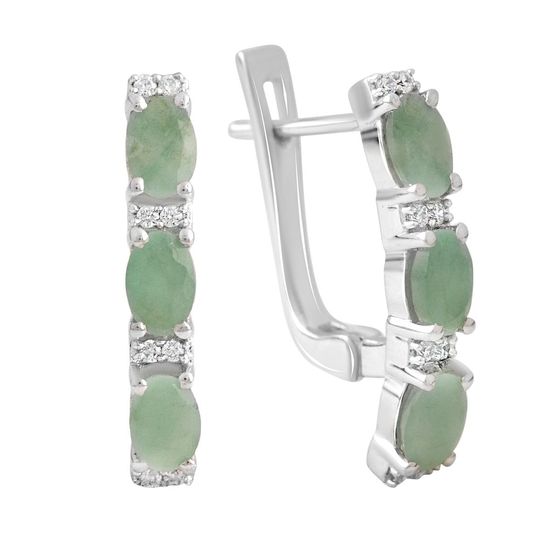 Серебряные серьги с изумрудом 3.136ct, фианитами