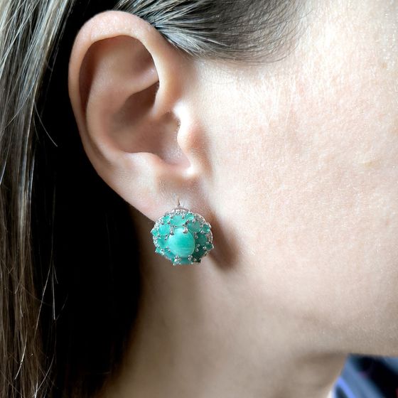 Срібні сережки зі смарагдом 7.571ct, фіанітами