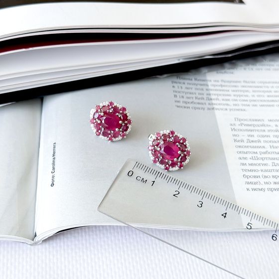 Серебряные серьги с рубином 10.471ct