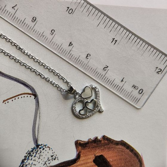 Срібне кольє з фіанітами, перламутром