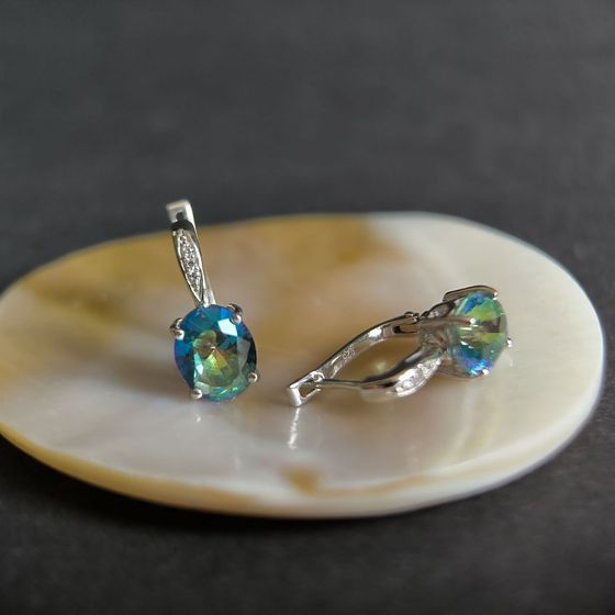 Серебряные серьги с мистик топазом 3.558ct