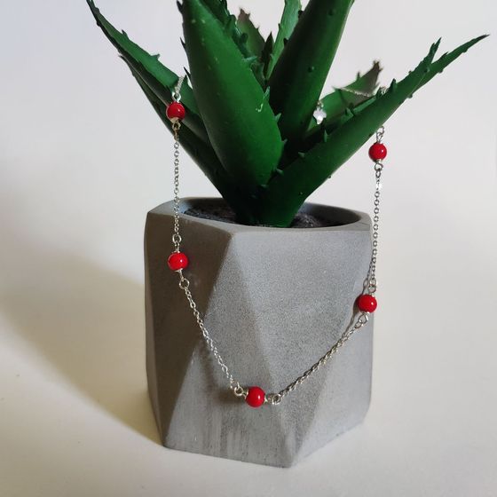 Silver necklace with coral