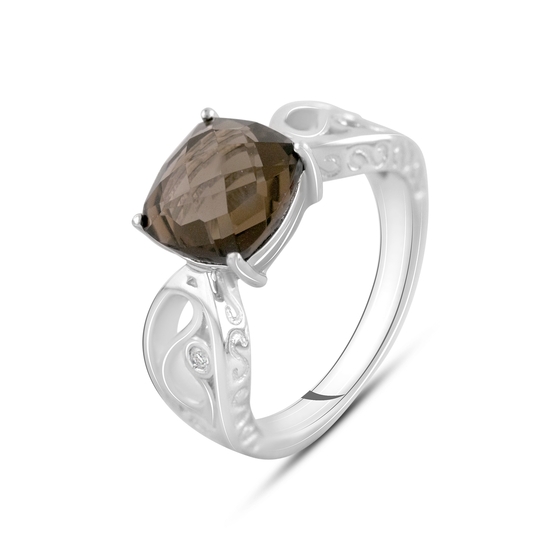 Серебряное кольцо с раухтопазом (дымчатым кварцем) 2.74ct, топазом белым