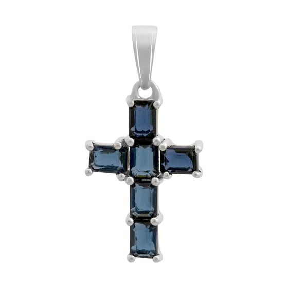 Silver cross with a sapphire (nano)
