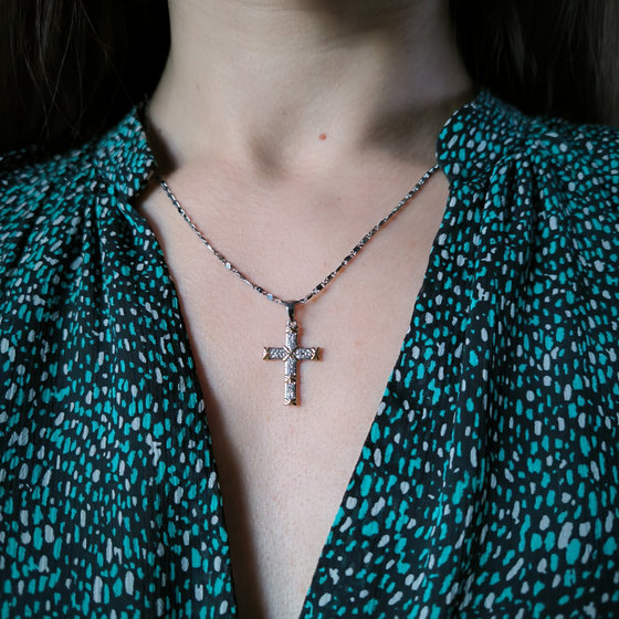 Silver cross with cubic zirconia