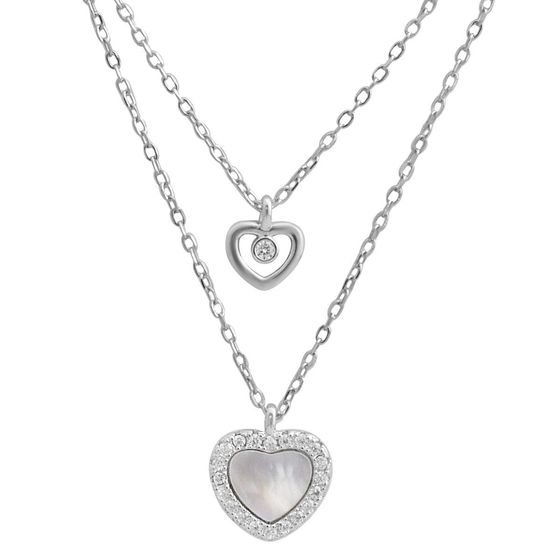 Silver necklace with mother-of-pearl, phianites