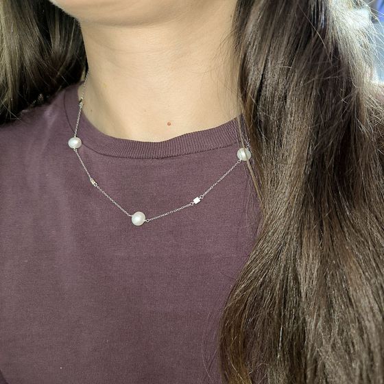 Серебряное колье с жемчугом барочным