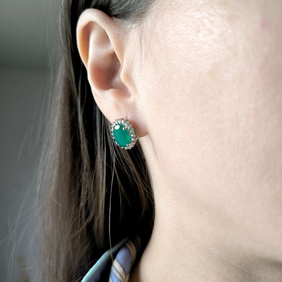 Срібні сережки з агатом 5,46 карата та фіанітами