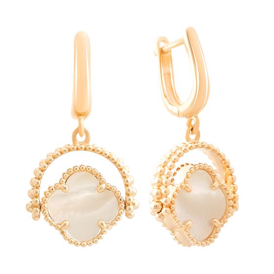 Золоті сережки з перламутром, фіанітами 0.02ct