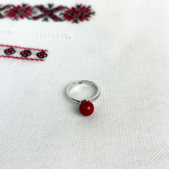 Silver ring with coral