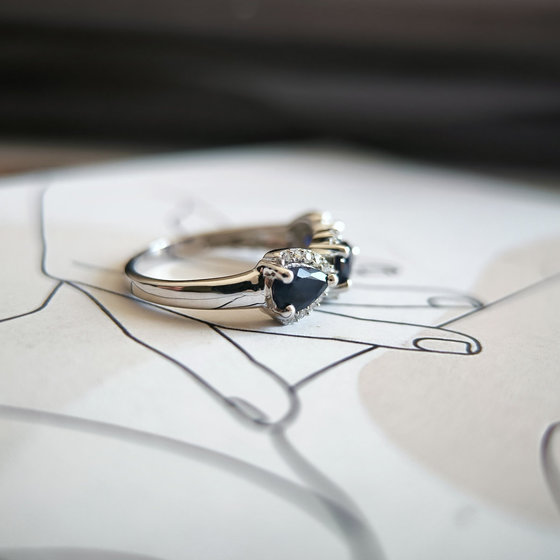 Silver ring with sapphire and cubic zirconia