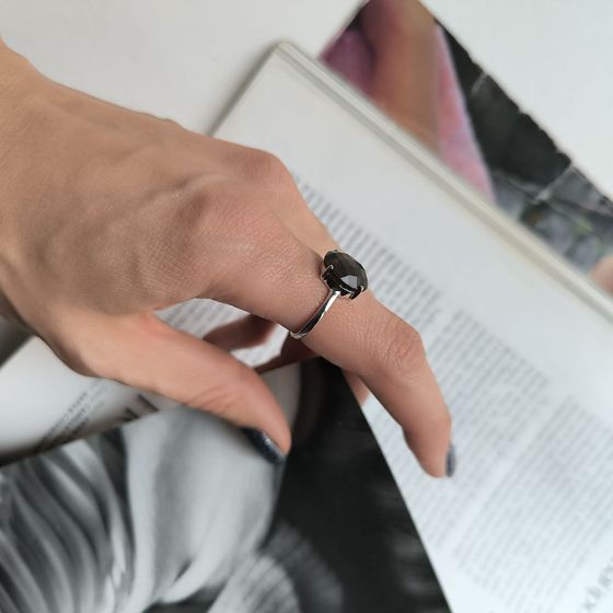 Silver ring with smoky quartz